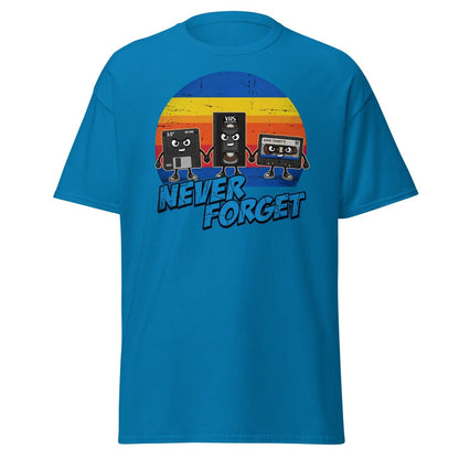 Never Forget 80s Tech T-Shirt - Retro VHS Floppy Disk Tee - Sapphire - TeeRipple