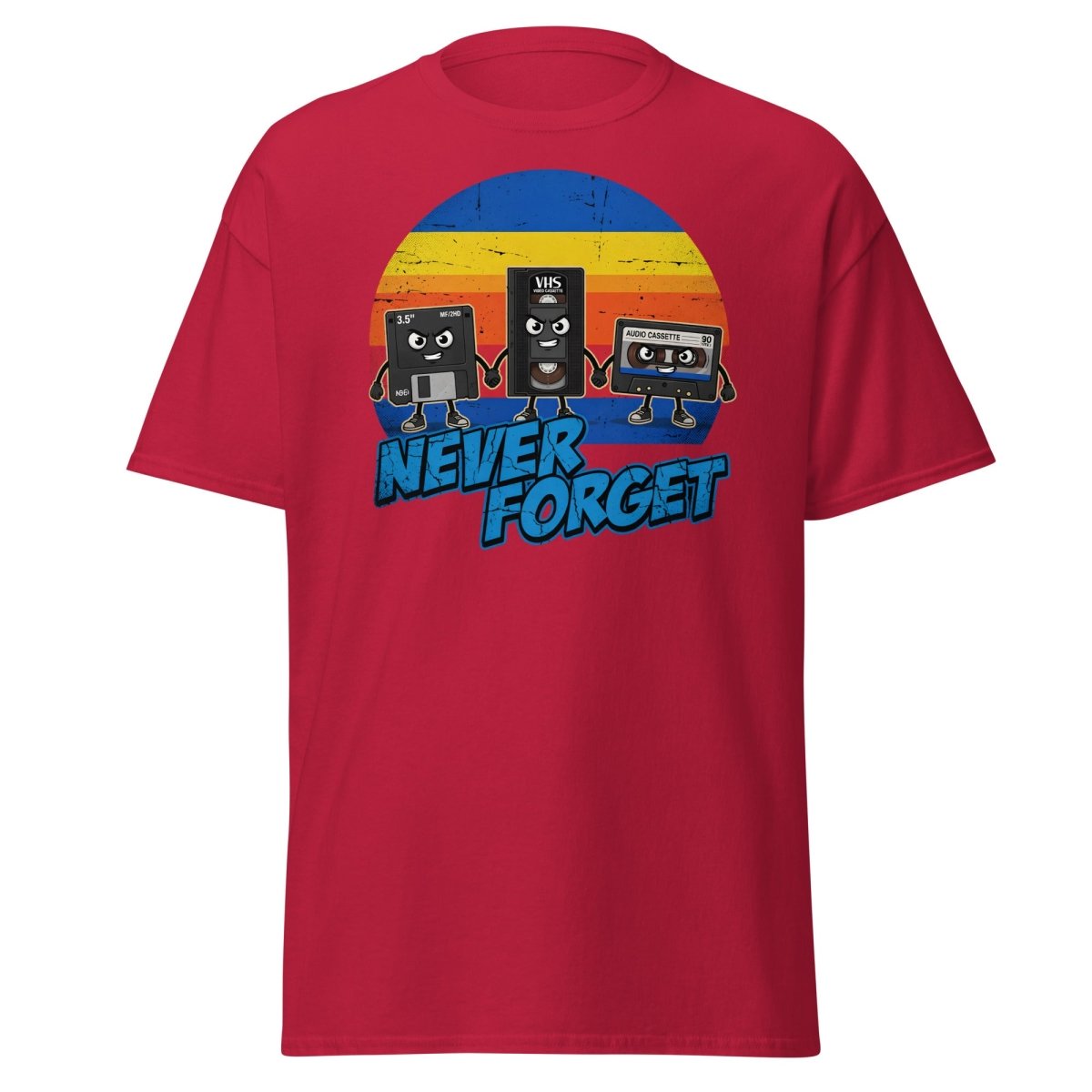 Never Forget 80s Tech T-Shirt - Retro VHS Floppy Disk Tee - Cardinal - TeeRipple