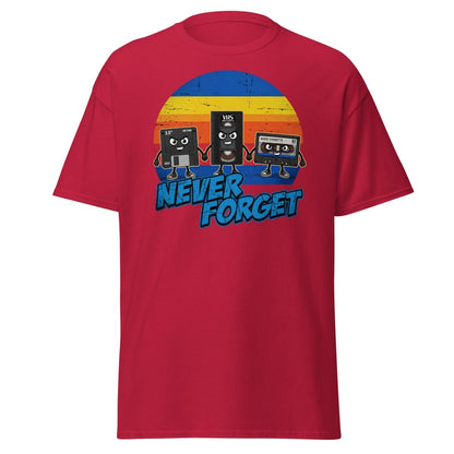 Never Forget 80s Tech T-Shirt - Retro VHS Floppy Disk Tee - Cardinal - TeeRipple