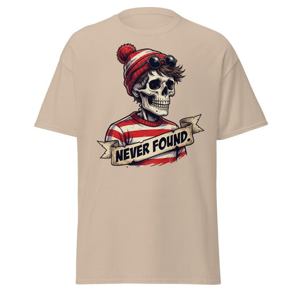 Never Found Skeleton Waldo T-Shirt – Funny Parody Tee - Sand - TeeRipple