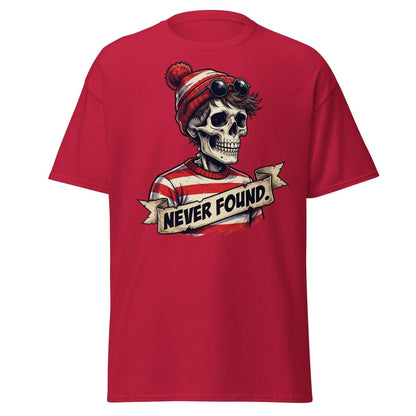 Never Found Skeleton Waldo T-Shirt – Funny Parody Tee - Cardinal - TeeRipple