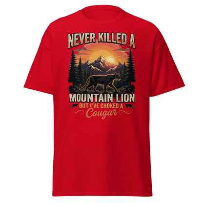 Never Killed a Mountain Lion But Choked a Cougar T-Shirt - Red - TeeRipple