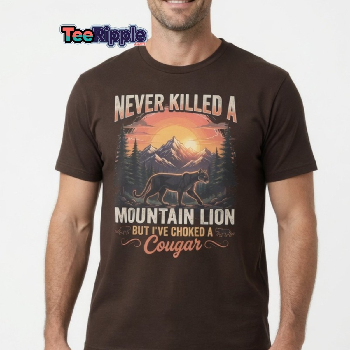 Never Killed a Mountain Lion But Choked a Cougar T-Shirt - Maroon - TeeRipple
