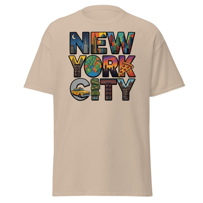 New York City Skyline Comic T-Shirt – Retro NYC Graphic Tee - Sand - TeeRipple