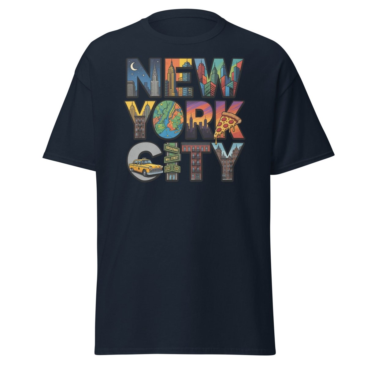 New York City Skyline Comic T-Shirt – Retro NYC Graphic Tee - Navy - TeeRipple