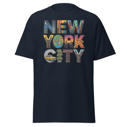 New York City Skyline Comic T-Shirt – Retro NYC Graphic Tee - Navy - TeeRipple