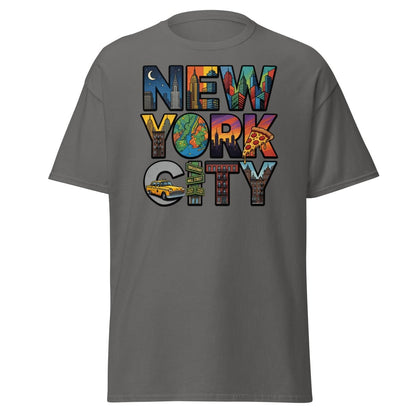 New York City Skyline Comic T-Shirt – Retro NYC Graphic Tee - Charcoal - TeeRipple