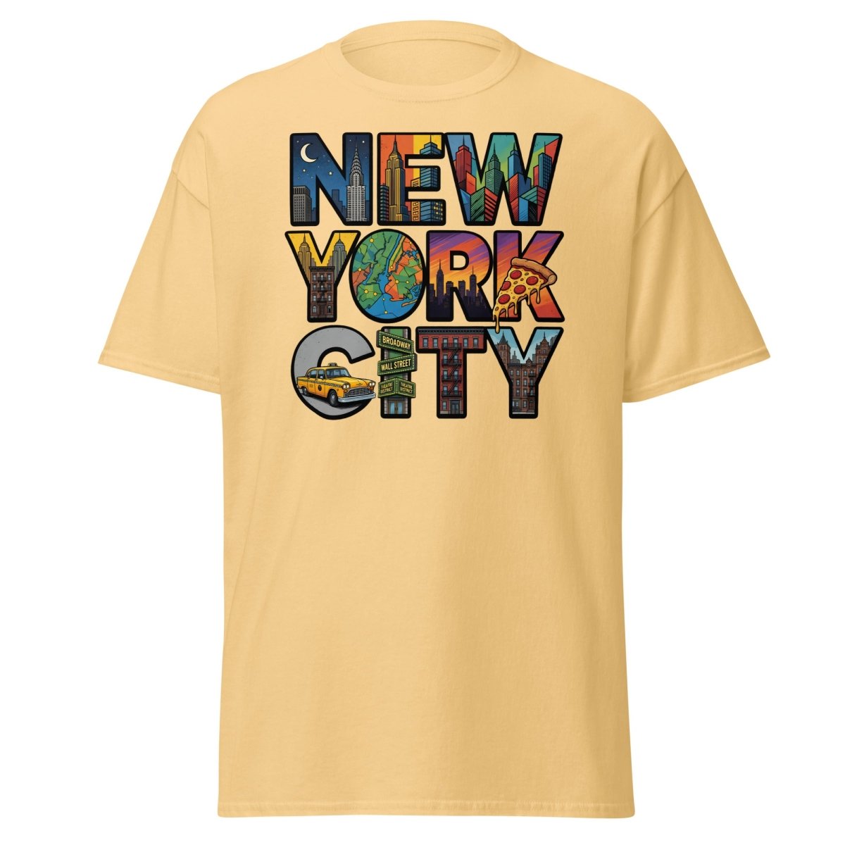 New York City Skyline Comic T-Shirt – Retro NYC Graphic Tee - Yellow Haze - TeeRipple