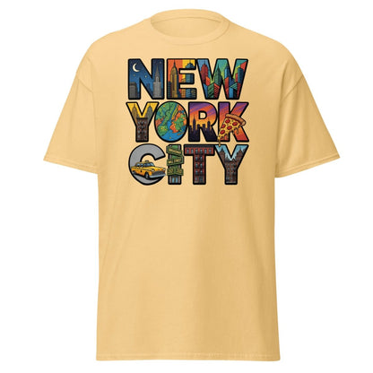 New York City Skyline Comic T-Shirt – Retro NYC Graphic Tee - Yellow Haze - TeeRipple