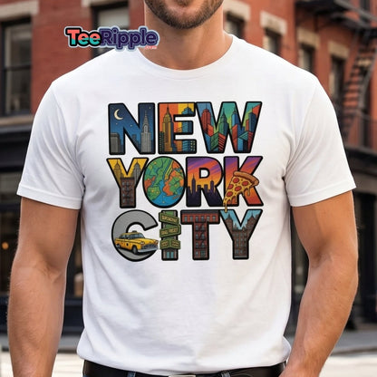 New York City Skyline Comic T-Shirt – Retro NYC Graphic Tee - Maroon - TeeRipple
