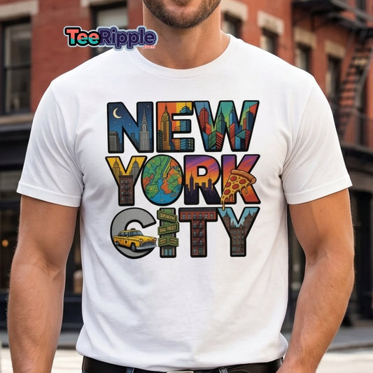 New York City Skyline Comic T-Shirt – Retro NYC Graphic Tee - Maroon - TeeRipple