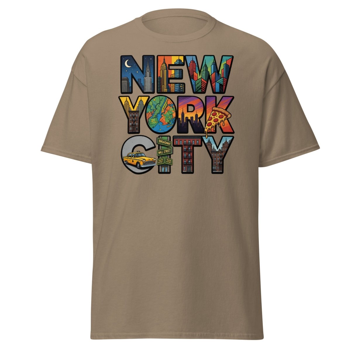 New York City Skyline Comic T-Shirt – Retro NYC Graphic Tee - Brown Savana - TeeRipple