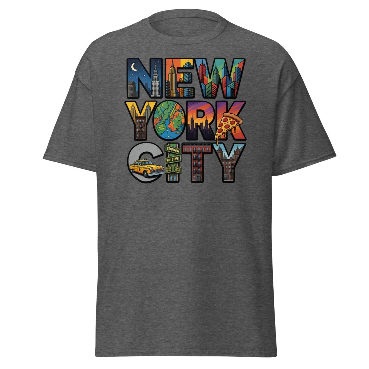 New York City Skyline Comic T-Shirt – Retro NYC Graphic Tee - Dark Heather - TeeRipple