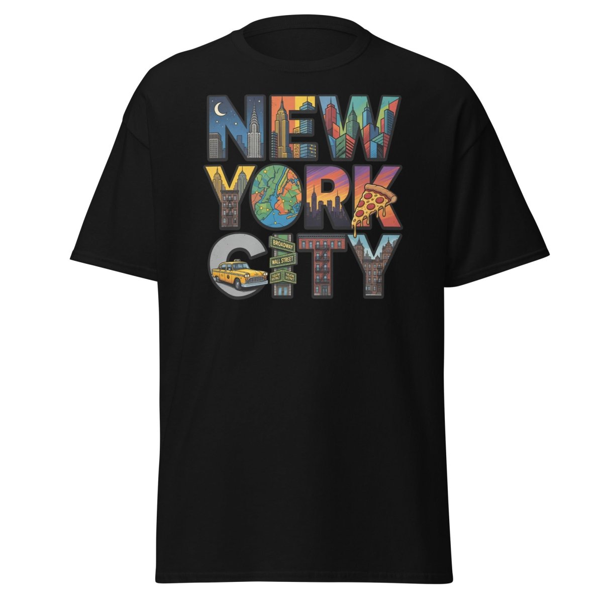 New York City Skyline Comic T-Shirt – Retro NYC Graphic Tee - Black - TeeRipple