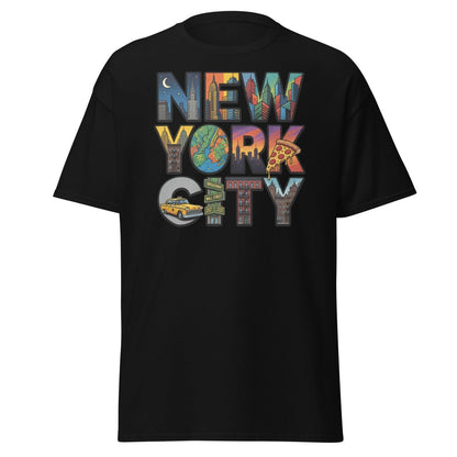 New York City Skyline Comic T-Shirt – Retro NYC Graphic Tee - Black - TeeRipple