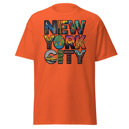 New York City Skyline Comic T-Shirt – Retro NYC Graphic Tee - Orange - TeeRipple