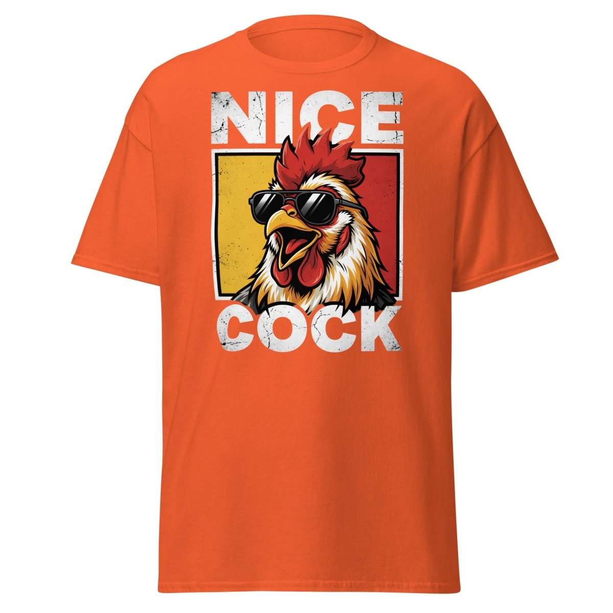 Nice Cock Funny Rooster T-Shirt – Adult Humor Tee - Orange - TeeRipple