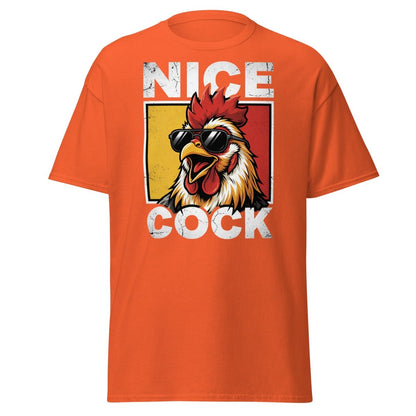 Nice Cock Funny Rooster T-Shirt – Adult Humor Tee - Orange - TeeRipple