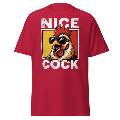 Nice Cock Funny Rooster T-Shirt – Adult Humor Tee - Cardinal - TeeRipple