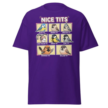 Nice Tits Funny Bird Pun T-Shirt - Purple - TeeRipple
