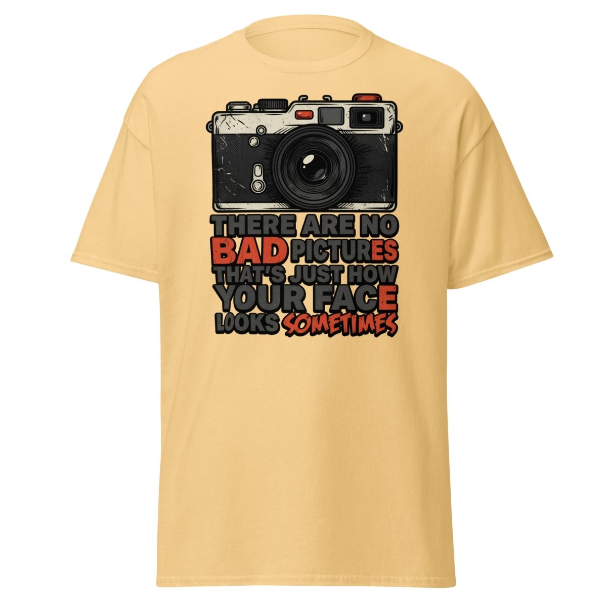 No Bad Pictures Funny Camera T-Shirt | Savage Humor Tee - Yellow Haze - TeeRipple