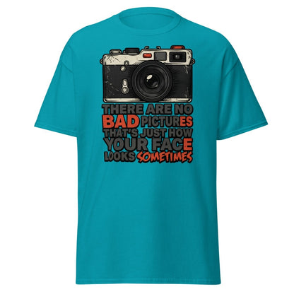 No Bad Pictures Funny Camera T-Shirt | Savage Humor Tee - Tropical Blue - TeeRipple