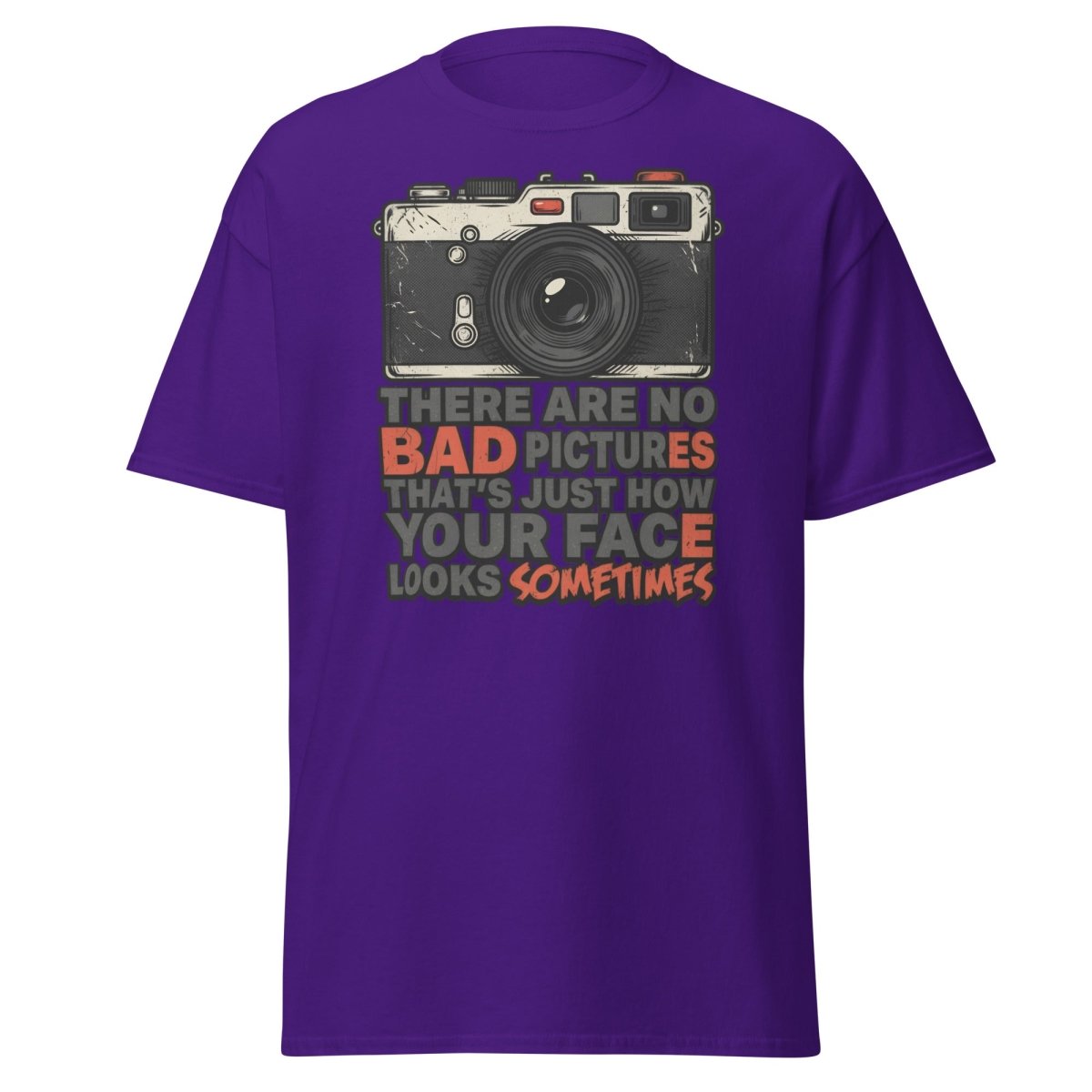 No Bad Pictures Funny Camera T-Shirt | Savage Humor Tee - Purple - TeeRipple