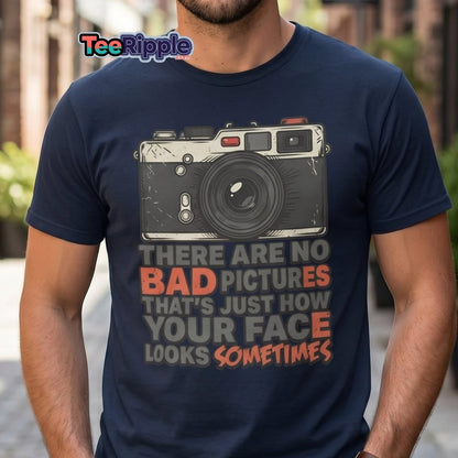 No Bad Pictures Funny Camera T-Shirt | Savage Humor Tee - Maroon - TeeRipple