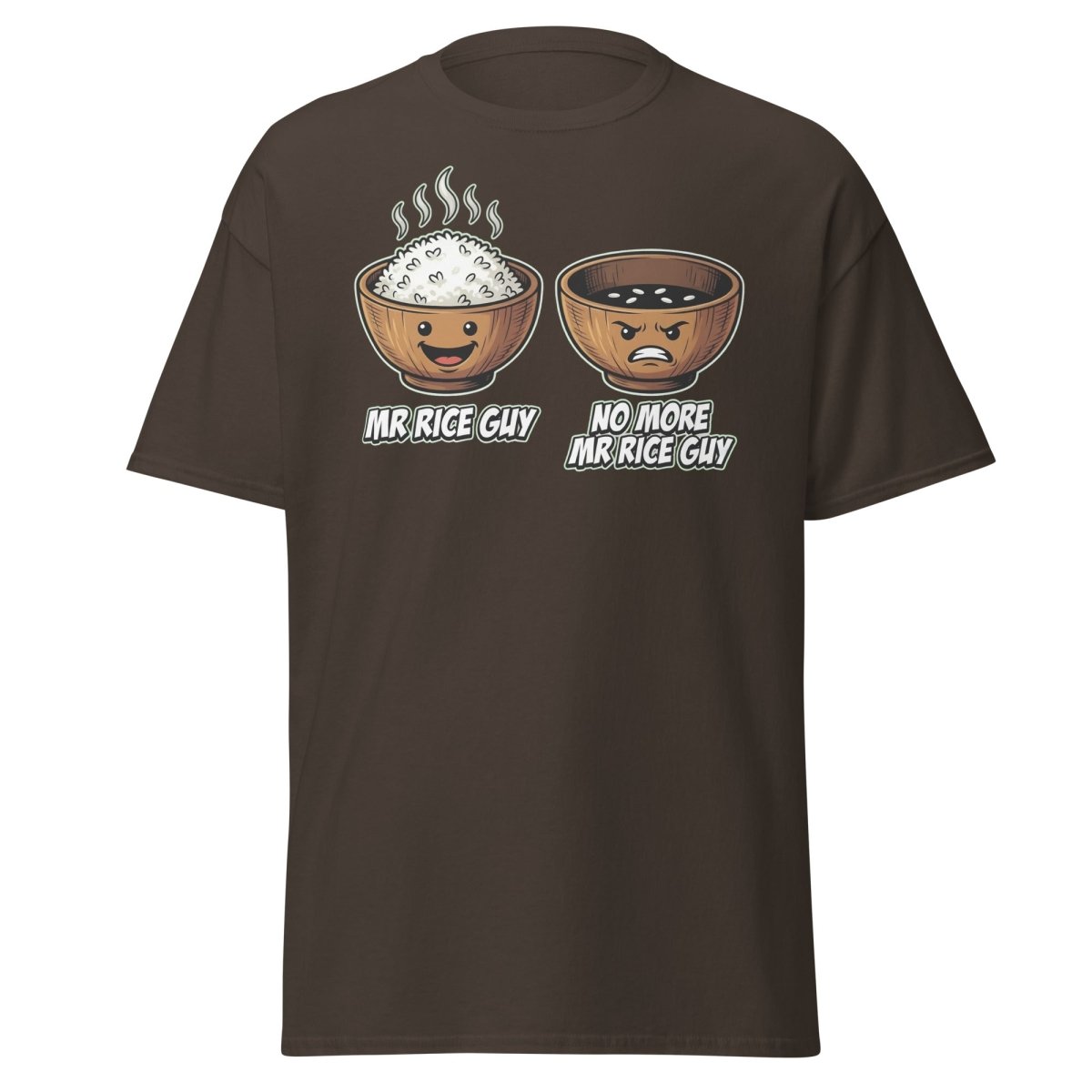 No More Mr Rice Guy Funny T-Shirt | Rice Bowl Pun Tee - Dark Chocolate - TeeRipple