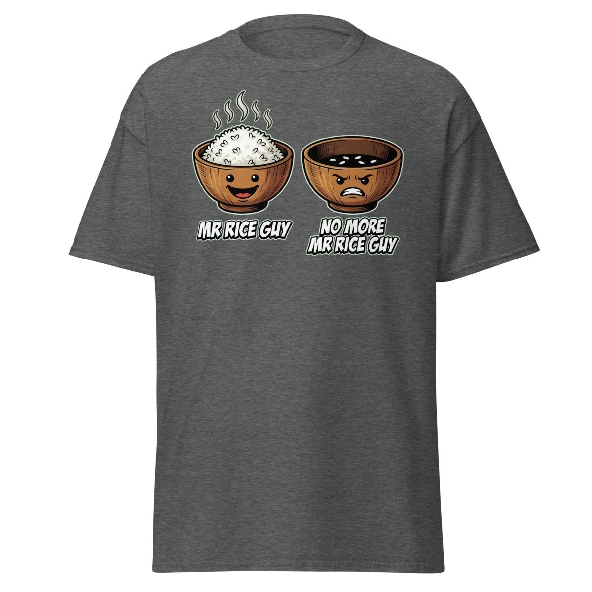 No More Mr Rice Guy Funny T-Shirt | Rice Bowl Pun Tee - Dark Heather - TeeRipple