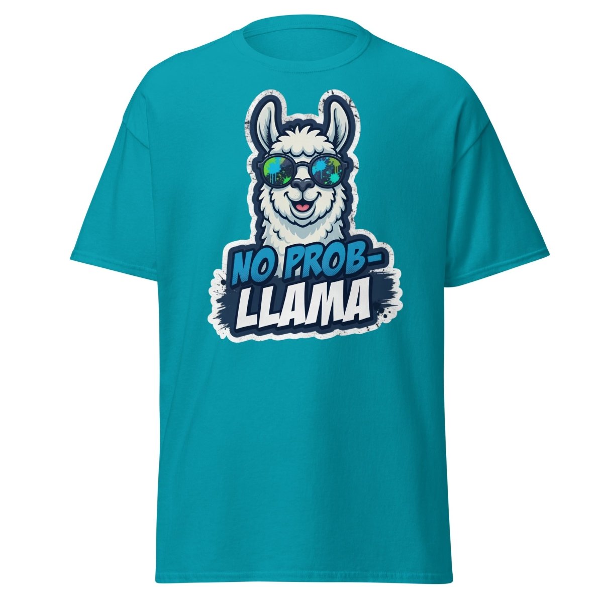 No Prob-Llama T-Shirt | Funny Llama Pun Tee - Tropical Blue - TeeRipple