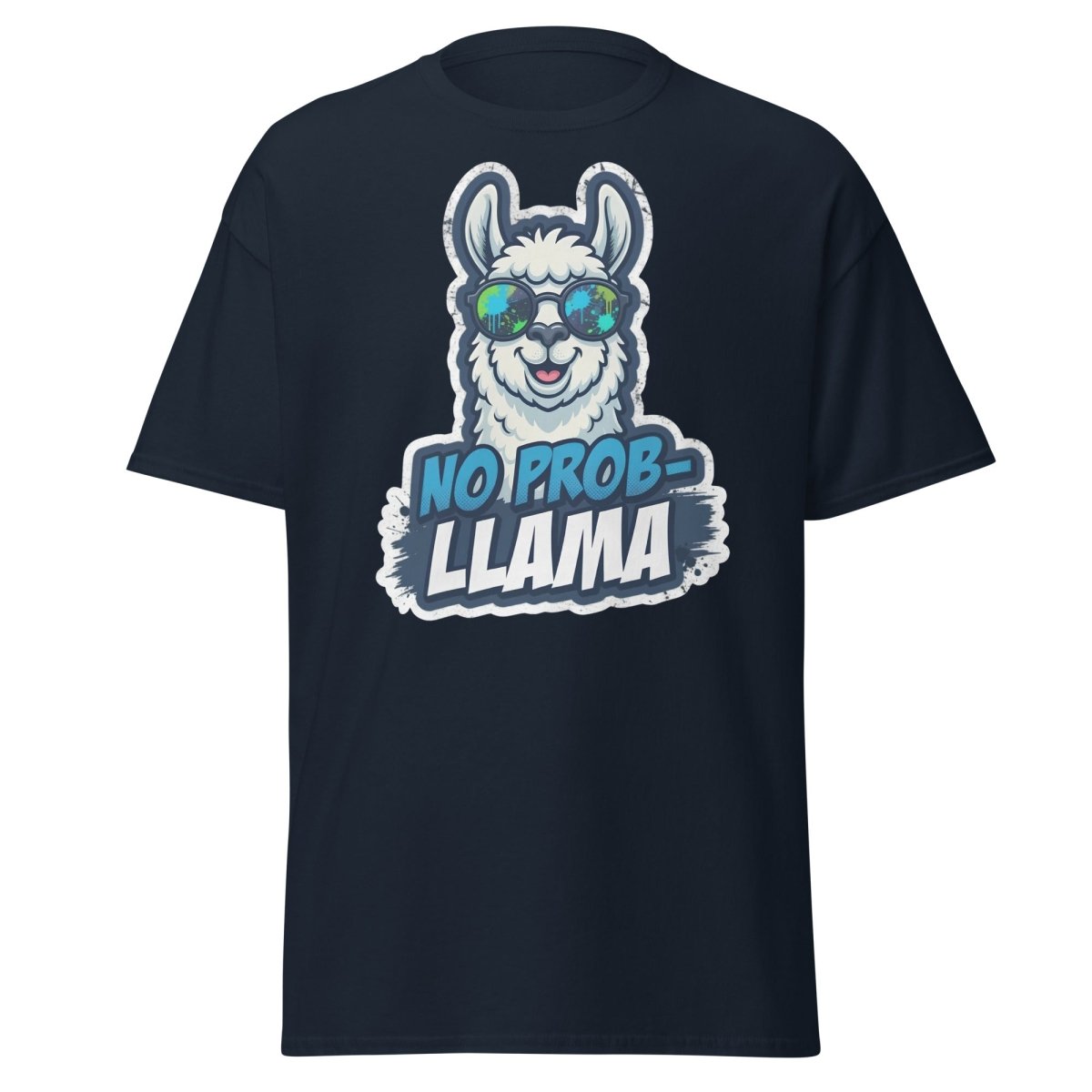 No Prob-Llama T-Shirt | Funny Llama Pun Tee - Navy - TeeRipple