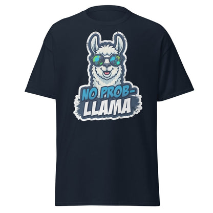 No Prob-Llama T-Shirt | Funny Llama Pun Tee - Navy - TeeRipple