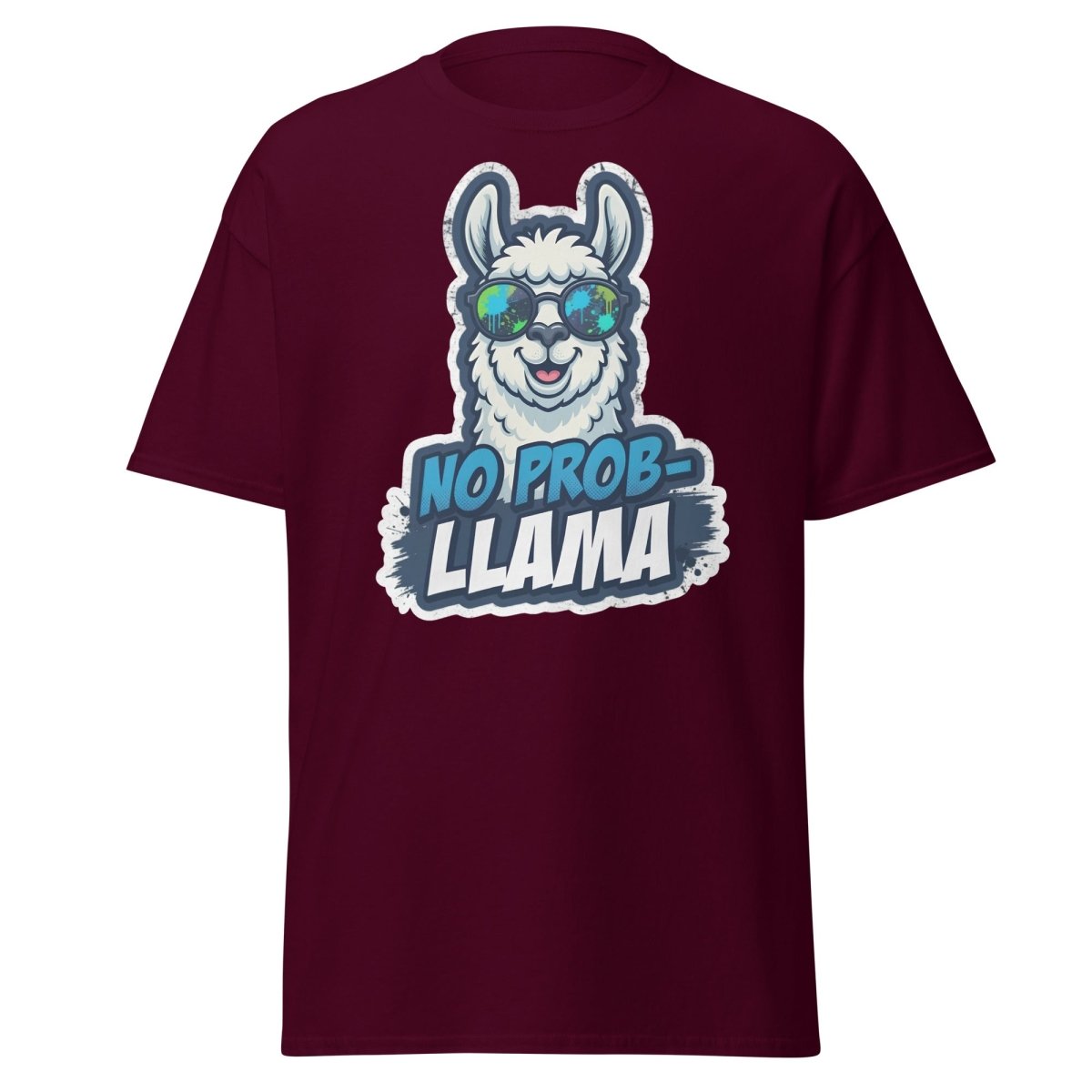 No Prob-Llama T-Shirt | Funny Llama Pun Tee - Maroon - TeeRipple