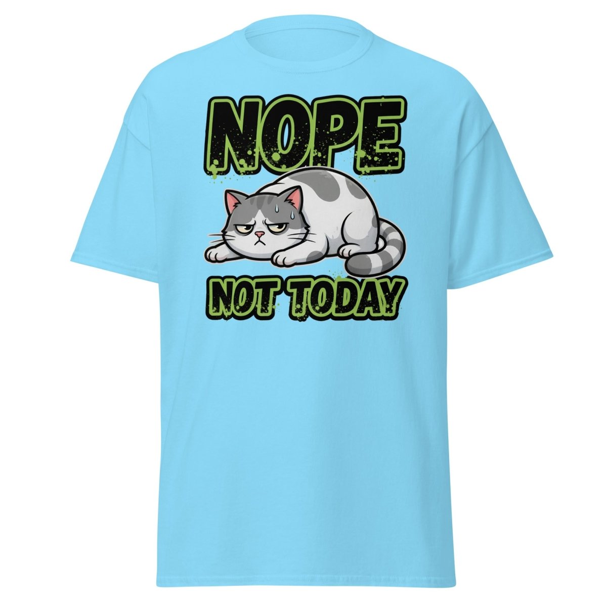 Nope Not Today Grumpy Cat T-Shirt Funny Lazy Tee - Sky - TeeRipple