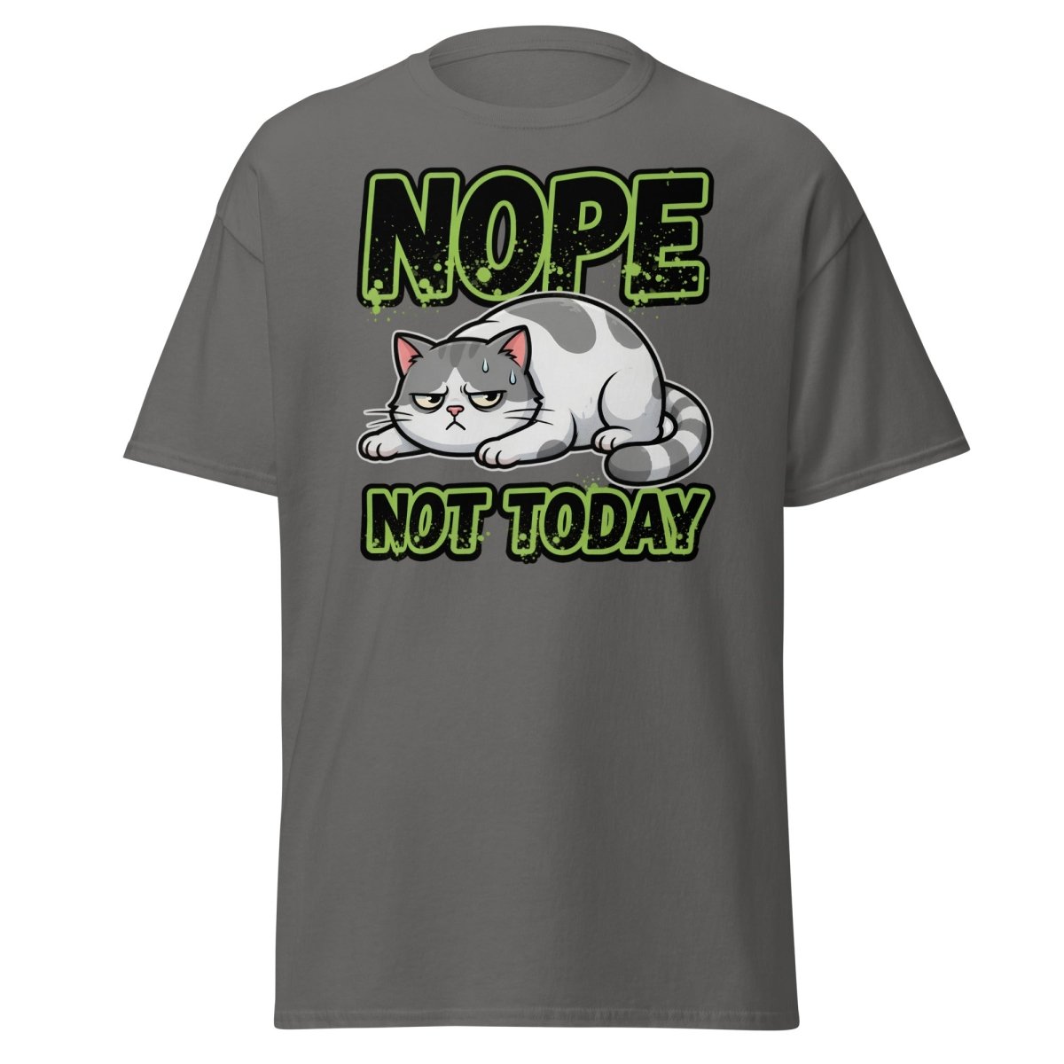 Nope Not Today Grumpy Cat T-Shirt Funny Lazy Tee - Charcoal - TeeRipple