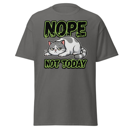 Nope Not Today Grumpy Cat T-Shirt Funny Lazy Tee - Charcoal - TeeRipple