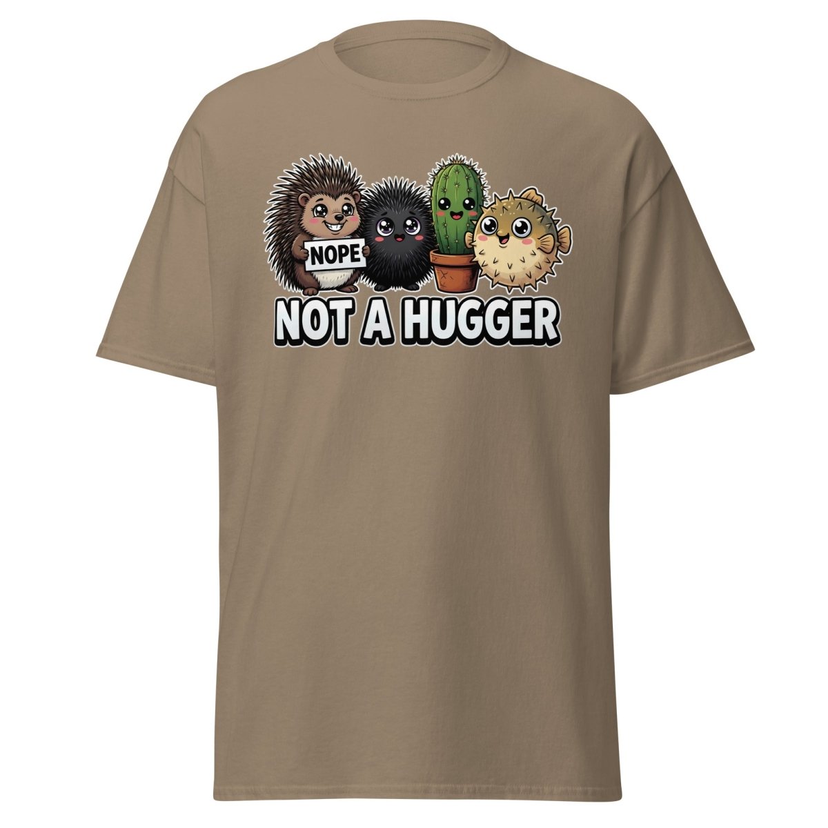Not a Hugger T-Shirt - Funny Hedgehog Cactus Pufferfish Tee - Brown Savana - TeeRipple