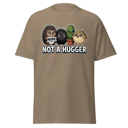 Not a Hugger T-Shirt - Funny Hedgehog Cactus Pufferfish Tee - Brown Savana - TeeRipple
