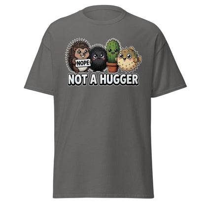 Not a Hugger T-Shirt - Funny Hedgehog Cactus Pufferfish Tee - Charcoal - TeeRipple
