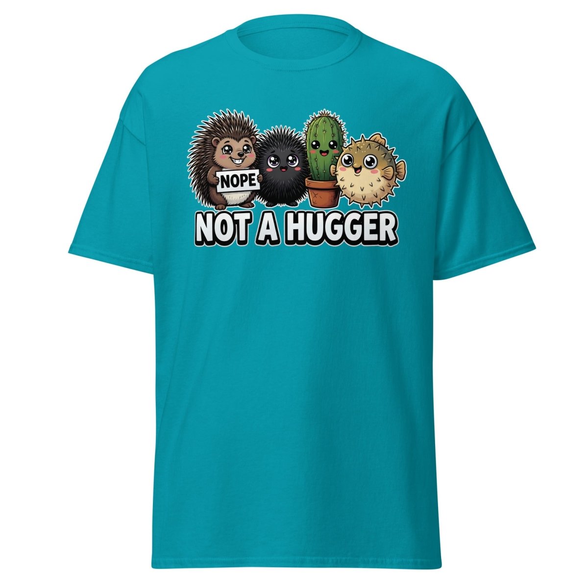 Not a Hugger T-Shirt - Funny Hedgehog Cactus Pufferfish Tee - Tropical Blue - TeeRipple