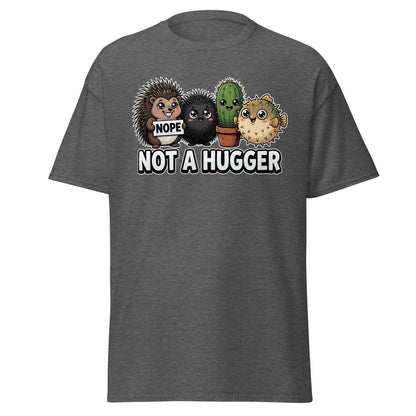 Not a Hugger T-Shirt - Funny Hedgehog Cactus Pufferfish Tee - Dark Heather - TeeRipple