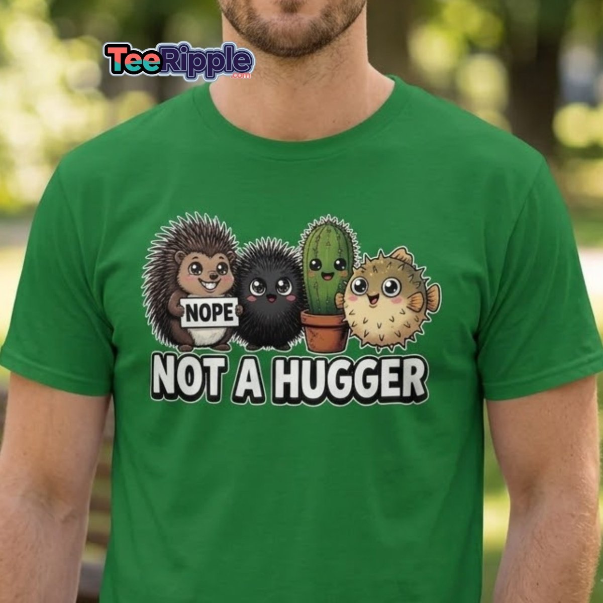 Not a Hugger T-Shirt - Funny Hedgehog Cactus Pufferfish Tee - Maroon - TeeRipple