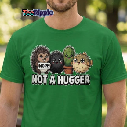 Not a Hugger T-Shirt - Funny Hedgehog Cactus Pufferfish Tee - Maroon - TeeRipple