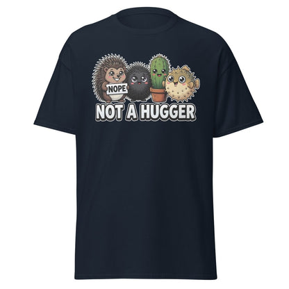 Not a Hugger T-Shirt - Funny Hedgehog Cactus Pufferfish Tee - Navy - TeeRipple