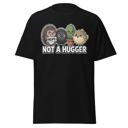 Not a Hugger T-Shirt - Funny Hedgehog Cactus Pufferfish Tee - Black - TeeRipple