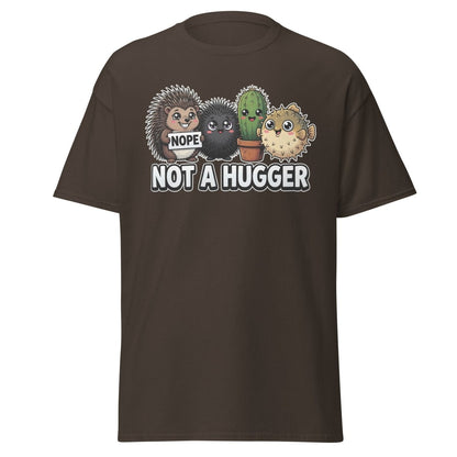 Not a Hugger T-Shirt - Funny Hedgehog Cactus Pufferfish Tee - Dark Chocolate - TeeRipple