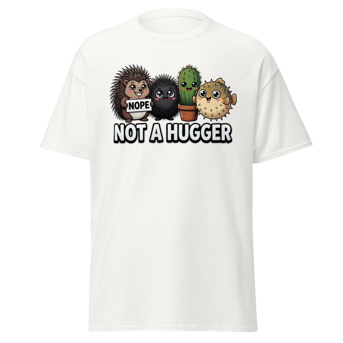 Not a Hugger T-Shirt - Funny Hedgehog Cactus Pufferfish Tee - White - TeeRipple