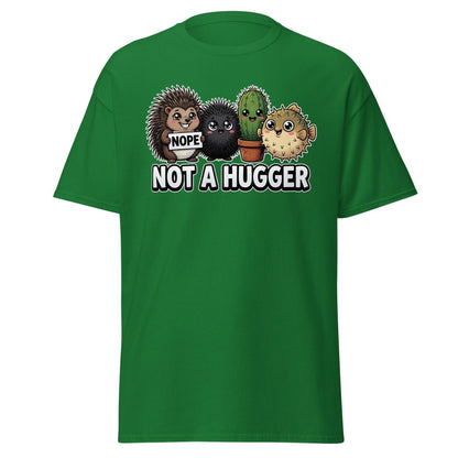 Not a Hugger T-Shirt - Funny Hedgehog Cactus Pufferfish Tee - Turf Green - TeeRipple