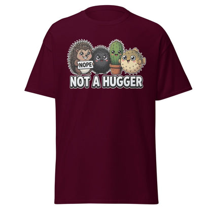 Not a Hugger T-Shirt - Funny Hedgehog Cactus Pufferfish Tee - Maroon - TeeRipple